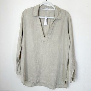 James Perce NWT Linen Tunic Top In Flax 3/L Quiet Luxury Minimalist Summer
